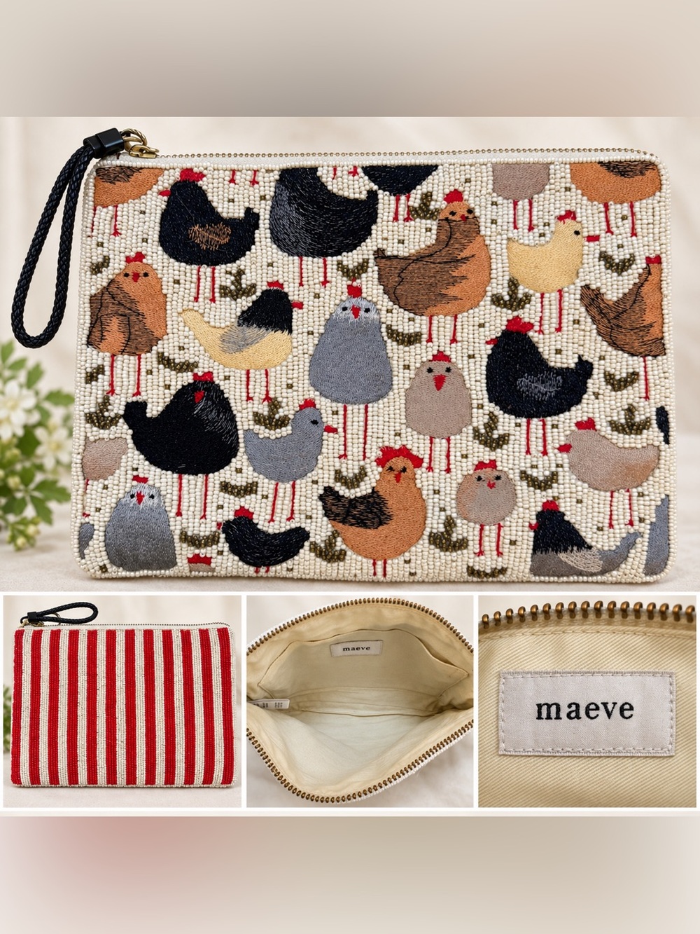 Anthropology Maeve Fiona Large Chicken Rooster Beaded Clutch